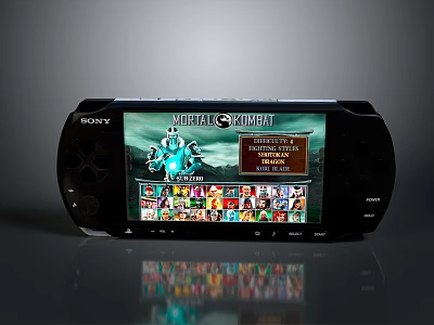Sony Handheld Gaming Console Displaying Mortal Kombat Character Selection Screen 3d model