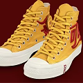 Yellow High Top Canvas Shoes With Red Logo And White Sole Design