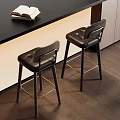 Modern Black Leather Bar Stools With Wooden Backrest And Metal Footrest
