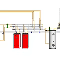 Industrial Equipment Piping System With Red And Silver Tanks Valves And Components