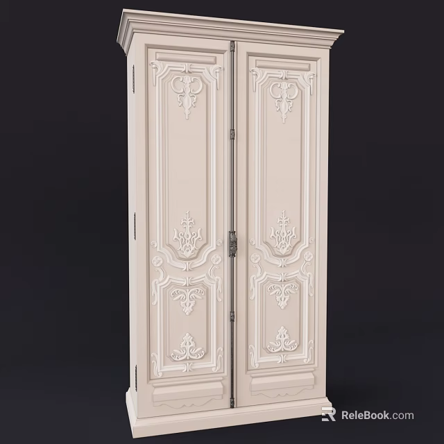 Light Colored Double Door Wardrobe With Intricate Carved Details And Classical Design 3d model 