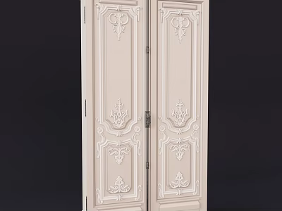 Light Colored Double Door Wardrobe With Intricate Carved Details And Classical Design 3d model