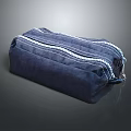 Dark Blue Velvet Pouch with Double Zippers and White Stitching Stylish Travel Organizer