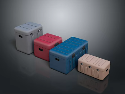 Four Colored Storage Boxes With Lids And Handles For Home 3d model
