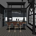 Retro Kitchen Nanyang Middle Ancient Home Open Kitchen Bar Island Table 3d model