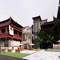 Traditional Chinese Commercial Street With Classic Architecture Black Roofs Red Decorations Courtyard Stone Paved Paths