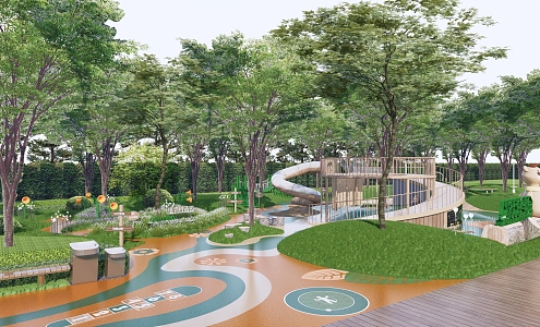 Modern Park Children's Area Children's Equipment Plastic Field Micro-terrain Plant Science Popularization 3d model