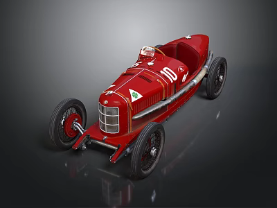 Red Vintage Race Car With Classic Design Number 10 And Streamlined Body 3d model