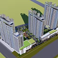 Modern High Rise Residential Apartment Buildings With Green Community Spaces And Roads