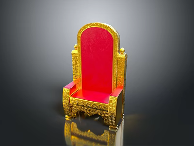 Royal Golden Throne With Red Seat And Intricate Golden Decorations 3d model