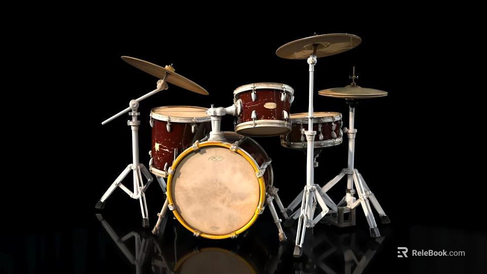 High Quality Drum Set With Toms Snare Cymbals And Metal Stands For Music 3d model 