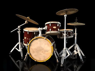 High Quality Drum Set With Toms Snare Cymbals And Metal Stands For Music 3d model
