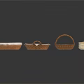 Three Different Handwoven Baskets And Small Cloth Bag As Practical Household Items