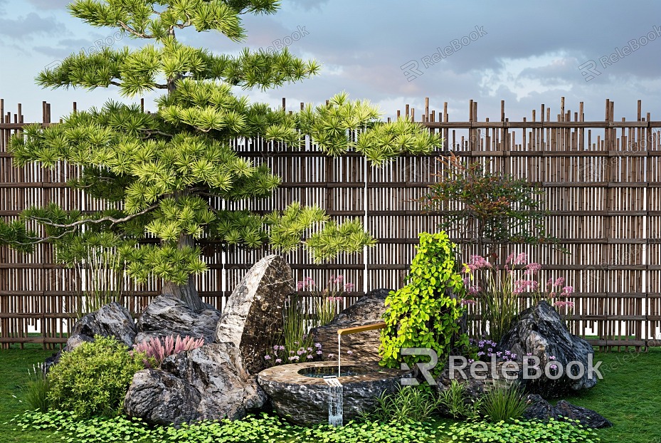 Modern landscape stone stone waterscape Luohan pine modeling tree stone landscape tree landscaping model