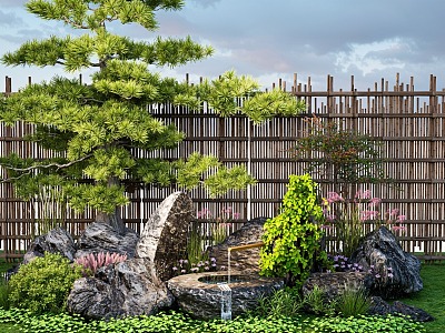 Modern landscape stone waterscape Luohan pine modeling tree stone landscape tree landscaping model