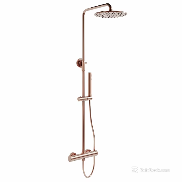 Rose Gold Shower Faucet With Handheld Showerhead Fixed Rod and Control Handle 3d model 