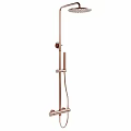 Rose Gold Shower Faucet With Handheld Showerhead Fixed Rod and Control Handle