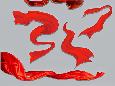 Elegant Red Silk Streamer Ornament Decoration Set With Curved Flowing Designs 3d model
