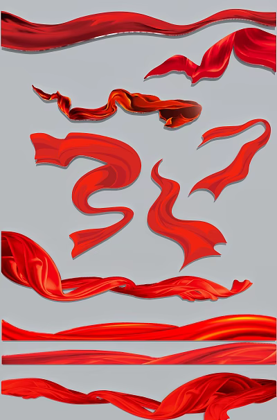 Elegant Red Silk Streamer Ornament Decoration Set With Curved Flowing Designs 3d model