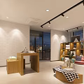 Bright Modern Clothing Store Interior With Hanging Clothes Shelves And Seating Area