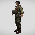 Detailed Game and Movie Military Character Wearing Green Uniform Helmet and Tactical Gear
