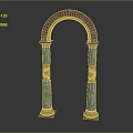 Intricate Arch Sculpture With Green Patterned Columns And Bronze Decorative Accents