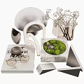 Decorative Ornament Set with Loop and Geometric Shapes Dried Flowers Moss and Magazine