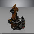 Steampunk Style Helmet With Orange Flame Decoration Metal Pipes And Red Details