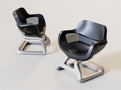 Modern Leisure Chairs With Black Seat And Silver Metal Frame Design 3d model