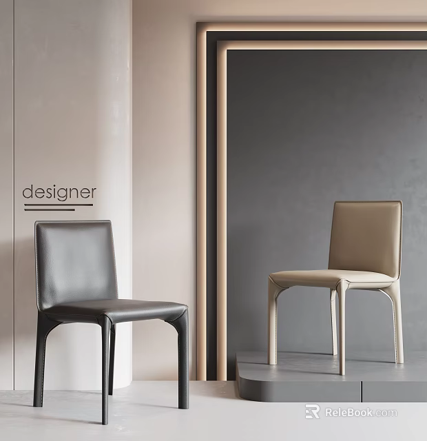 Designer Black And Beige Leather Dining Chairs In Modern Minimalist Interior 3d model 