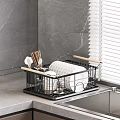 Modern Kitchen Dish Drying Rack With Plates Cups And Chopsticks On Marble Countertop