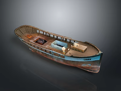 Wooden Model Boat With Interior Seats Storage Box Blue Trim And DALIA Name 3d model