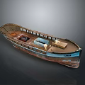 Wooden Model Boat With Interior Seats Storage Box Blue Trim And DALIA Name