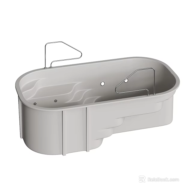 Modern Gray Oval-shaped Bathtub Design With Grab Bars And Integrated Side Panels 3d model 
