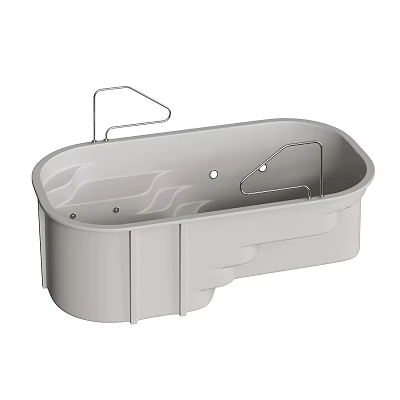 Modern Gray Oval-shaped Bathtub Design With Grab Bars And Integrated Side Panels 3d model