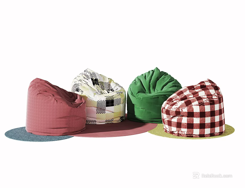 Colorful Bean Bag Chairs With Various Patterns For Modern Home Decor 3d model 