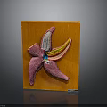 Pink Starfish Decorative Wall Art on Orange Wooden Board with Colorful Details