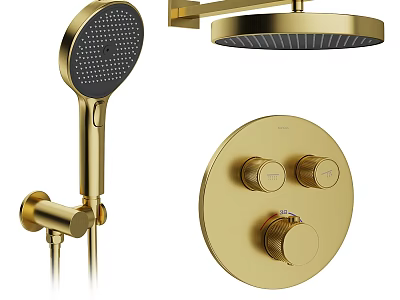 Modern Gold Shower System with Handheld and Rain Showerhead and Control Knobs 3d model