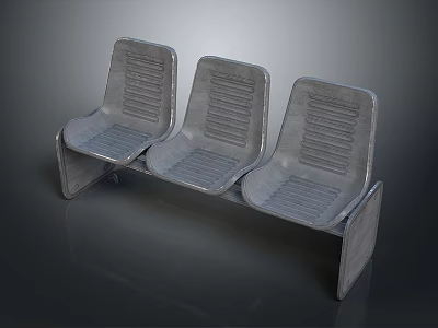 Durable Three Seater Metal Bench With Slatted Design For Public Areas 3d model