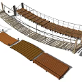 Wooden Rope Bridge Structure With Wooden Planks Rope Railings And Panel Designs