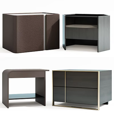 Modern Bedside Tables with Different Designs Drawers Open Shelves and Gold Accents 3d model