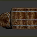 Three Wooden Barrels Standing And Tilted With Metal Hoops And Wood Texture