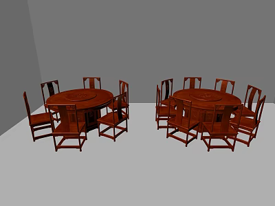 Two Classic Wooden Round Dining Table Sets Each With Six Chairs 3d model