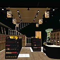 Modern Shopping Mall Retail Store With Wooden Shelves And Decorative Lanterns