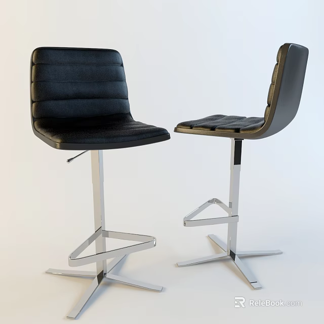 Modern Black Leather Bar Stools With Sleek Metal Cross Base Design 3d model