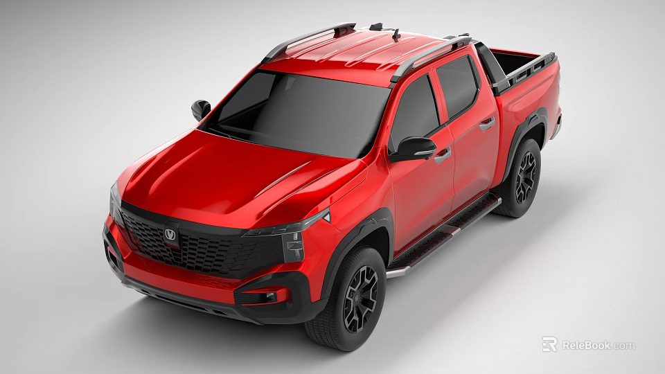 Red Pickup Truck Exterior Design With Roof Rack And Black Wheels 3d model 