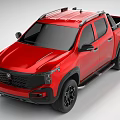 Red Pickup Truck Exterior Design With Roof Rack And Black Wheels