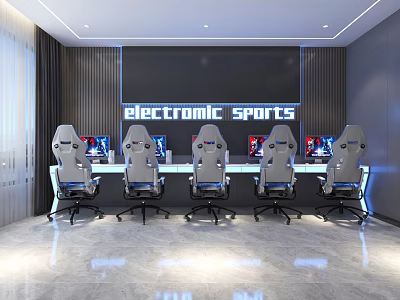 Modern Internet Cafe Interior With Esports Gaming Chairs Computers And Electronic Sports 3d model