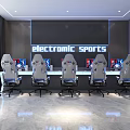Modern Internet Cafe Interior With Esports Gaming Chairs Computers And Electronic Sports