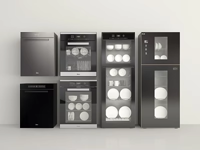 Modern Kitchen Appliances With Black Stainless Steel And Glass Doors For Dishes Storage 3d model